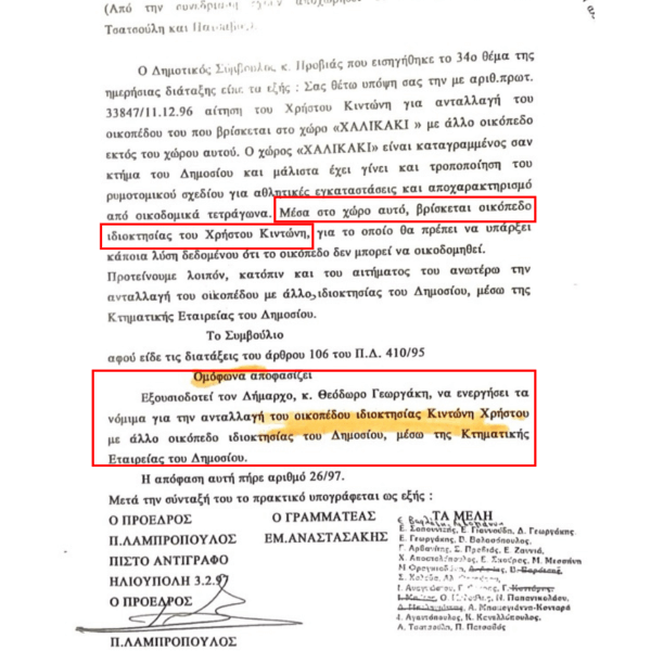 έγγραφα σχετικά με το ιστορικό του οικοπέδου επί της οδού Σαρωνικού στην περιοχή 